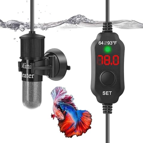 VCRAZE Mini Aquarium Heater 30W Super Small Fish Tank Heater with Digital Display Thermostat, Betta Tank Heater Turtle Heater Small Aquarium Heater for 4-6 Gallon Tanks Cover