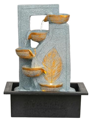 Image of LEDIndoor Tabletop Water Fountain, Polyresin Cascading Waterfall Showpiece with Running Water and Light, Decorative Fountain for Home, Office, Living Room, Meditation, Vastu, Desk Decor