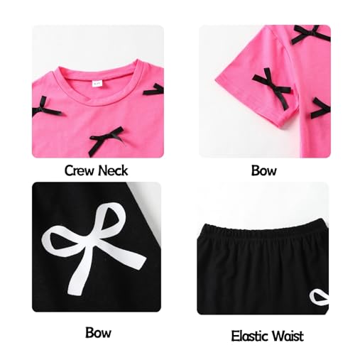 Image of Kids Girl Clothes Heart Print Short Sleeve Top and Shorts Cute Girl Summer Outfits Short Set