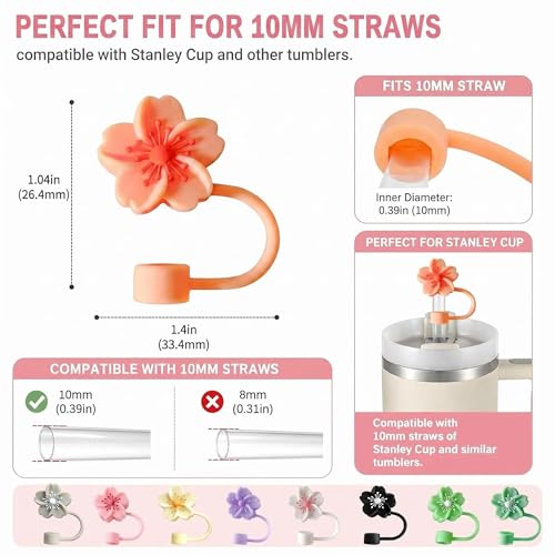 Image of BTYHAOS Straw Covers, Dust Proof Straw Toppers Fit Stanley 30 40oz Tumbler | Reusable Food-Grade Silicone Straw Covers Cap for Most 10mm Reusable Straw