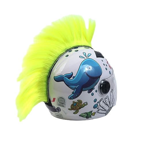 PAXLAMB Helmet Mohawk Wigs Skinhead Wig Hair Patches Hairpiece for Bicycle Motorcycle Cycling Scooters Polo Ski Snowboard Cosplay Costume (Fluorescence Yellow) - Image 3