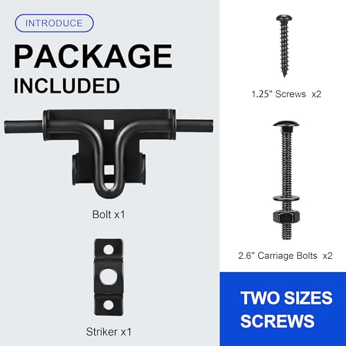 Image of Heavy Duty Slide Bolt Gate Latch with Padlock Hole - Universal Security Lock for Wooden Fence, Metal Gate, Shed Door, Yard Barn, Vinyl Sliding Door - Out /Indoor Waterproof Door Latch, Black
