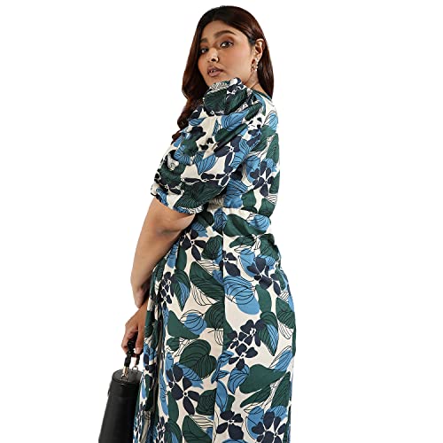 Image of Instafab Plus Women's Multicolour Printed Midi Length Short Sleeve Regular Fit Wrap Dress for Casual Wear | Modern Clothing Dress Crafted with Comfort Fit for Everyday Wear, 3XL