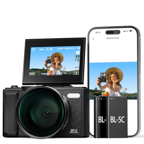 5K 80MP Wi-Fi Digital Camera for Photography with 3" Flip Screen Autofoucs