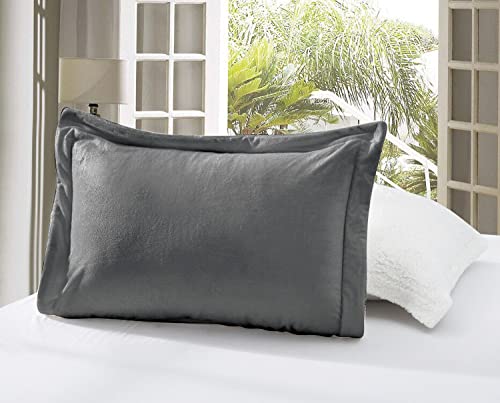 Elegant Comfort Super Soft Sherpa Comforter 3-Piece Set Premium Quality, Heavy Weight Reversible Down Alternative Micro-Suede, Sherpa Comforter, Cal King, Silver Gray #TOP2