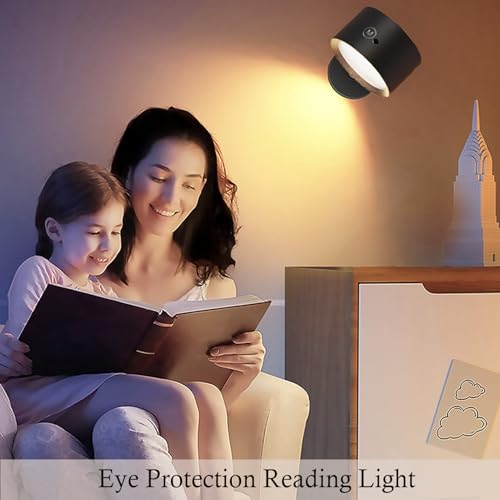 Image of LED Reading Lights, Rechargeable USB Wall Mounted Sconces 3 Color Temperatures, 360 Rotate Magnetic Ball LED Wall Mounted Cordless Lamp for Reading Bedroom Bedside