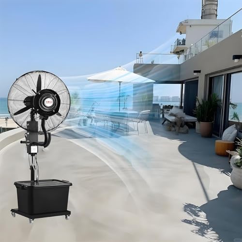 Commercial Oscillating Misting Fan with Water Tank - 3 Speed Outdoor Pedestal Cooler for Patio & Porch, 26" & 30" Standing Mist Fan for Summer Heat Relief