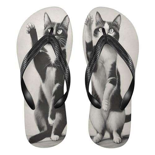 Burbuja Black White Cats Flip Flops for Women Men, Soft Thong Sandals Rubber Slippers for Pool Beach Essentials