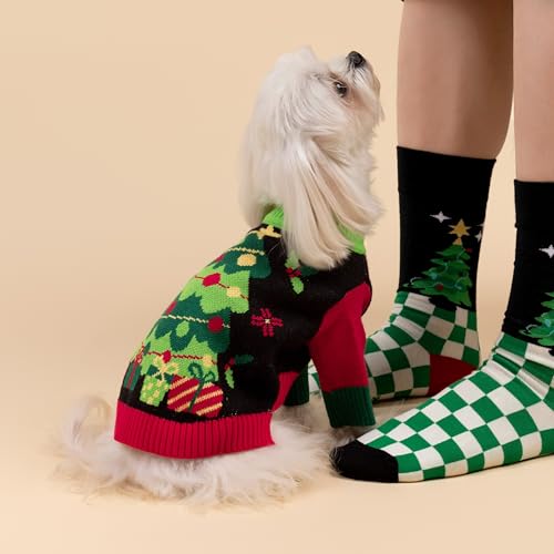 Image of Fitwarm Cozy Dog Christmas Sweater, Thermal Winter Clothes for Small Dogs, Boy & Girl, Holiday Pet Apparel, Black, Red, Green, Yellow, XS