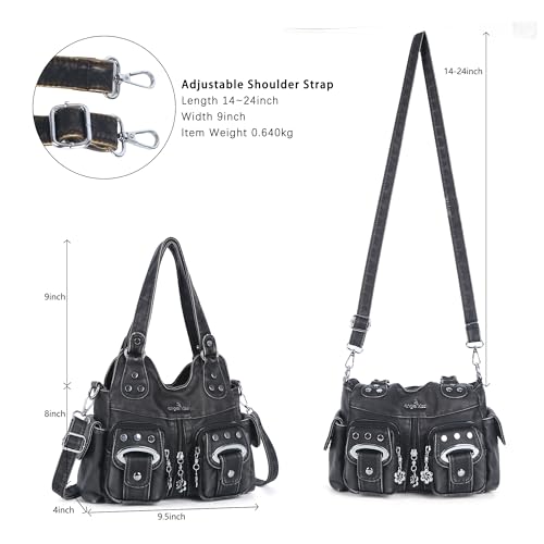 Image of Angel Kiss Small Hobo Purses for Women, Washed Vegan Leather Multi-Pocket Purse, Shoulder Handbag with Adjustable Strap
