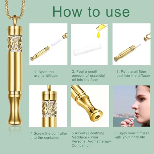 Quit Smoking Aid Necklace Stainless Steel Aromatherapy Diffuser (Gold) - image 6