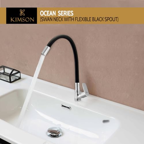 Image of KIMSON Ocean Curve Flexible Swan Neck Black Pillar Tap Faucet (Deck Mount Installation Type)