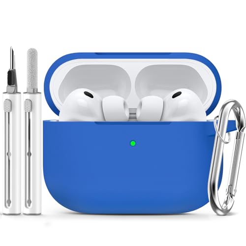Image of Ljusmicker for AirPods Pro 3 Case 2025 with Cleaner Kit,Blue | Soft Silicone Protective Cover for Apple AirPod Pro 3rd Generation Case with Keychain for Women Men,Shockproof