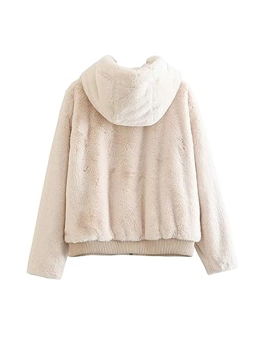 Women Thick Warm Faux Fur Hooded Jacket Coat Vintage Long Sleeve Front Zipper Female Outerwear4