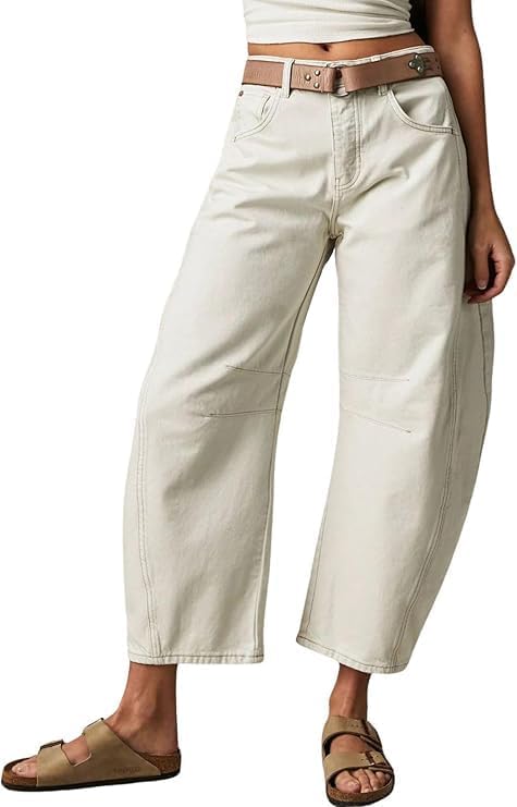 Barrel Jeans for Women Leopard Print Casual Wide Leg Denim Ankle Pants,Y2k Baggy Vintage Boyfriend Jeans