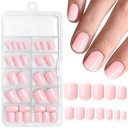 120pcs Short Press on Nails Peach Pink Full Cover Short Square Gl...