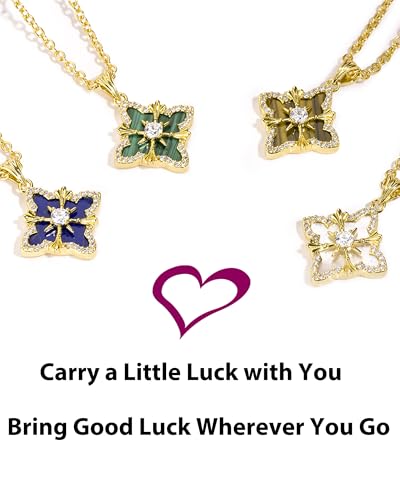 Women Four Leaf Clover Gold Necklace, 14k Gold Plated Lucky Pendant Necklace. Long Gold Necklace, Adjustable Chain 18-20 Inches. Exquisite Clover Jewelry, Vintage Jewelry for Women4