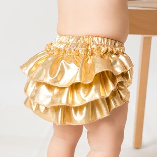 ACSUSS Gold Metallic Baby Bloomers & Headband Set 2-Piece Cake Smash Photoshoot Birthday Outfit Gold 3-6 Months3