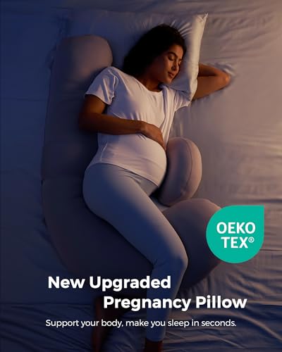 Image of Momcozy Cooling Pregnancy Pillow,Original F Shaped Maternity Pillow for Pregnant Women with Adjustable Wedge Pillow, Full Body Support Pregnancy Pillows for Side Sleeping with Velvet Cover, Light Grey