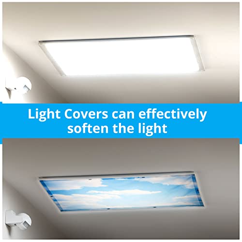 4 Pack Fluorescent Light Covers Magnetic Light Cover Fluorescent Light Shade Panel Ceiling Light Covers Magnetic Light Filters For Office Classroom Home Drop Ceiling, 4 X 2 Feet (Cloud, Blue Sky) #TOP3