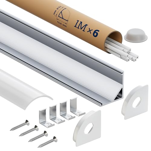 Profilé Alu pour Ruban LED 1m 6 Pièces, Rail LED avec Diffuseur LED Blanc Opale, profilé led encastrable/apparent pour un Éclairage Doux et Homogène, Compatible Bandes led ≤10 mm (SL09, 1M 6 pièces)