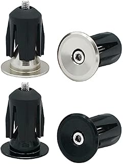 QitinDasen 2 Pairs Bike Handlebar End Plugs, Aluminum Bicycle Bar End Caps, for Road Bike, MTB, BMX (Silver + Black)