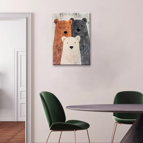 Trois ours mignons peinture murale en impression sur toile grand format de haute précision