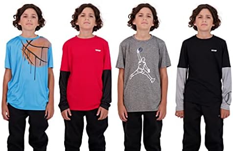 Hind 4-Pack Boys Youth Quick-Dry Breathable Performance Active Athletic T Shirts (Red-Grey-Black-Blue, 8)