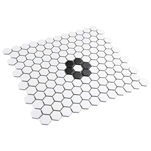 image for SOMERTILE Metro Hex Matte White with Single Flower 10-1/4