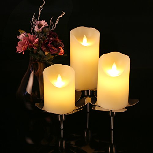Antizer Flameless Candles 4" 5" 6" Set of 3 Ivory Dripless Real Wax Pillars Include Realistic Dancing LED Flames and 10-Key Remote Control with 24-Hour Timer Function 400+ Hours by 2 AA Batteries - Thumbnail 4