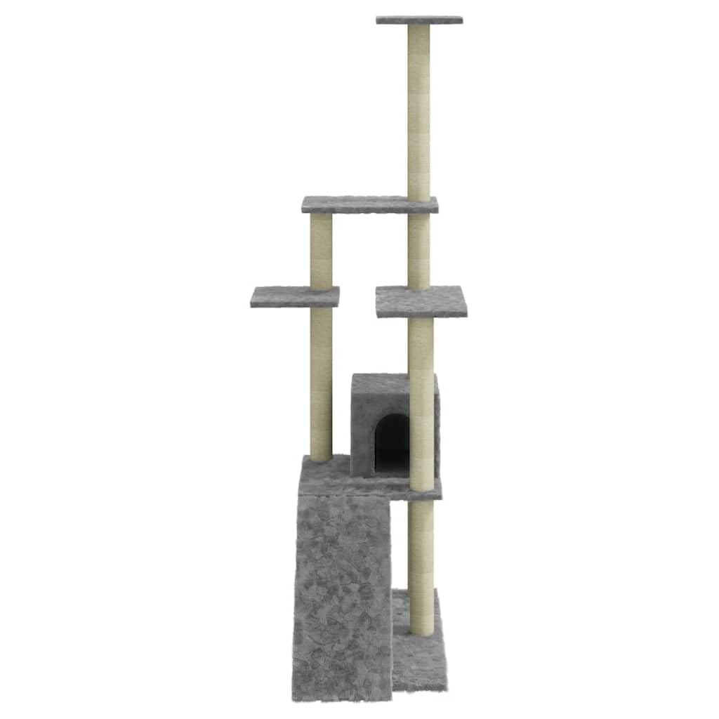 Kratzbaum 155 cm mit Sisal-Kratzsäulen Hellgrau - Stabiler Kletterbaum mit Rampe, Katzenhaus und Aussichtsplattform - Katzenmöbel aus Holzwerkstoff und Plüsch