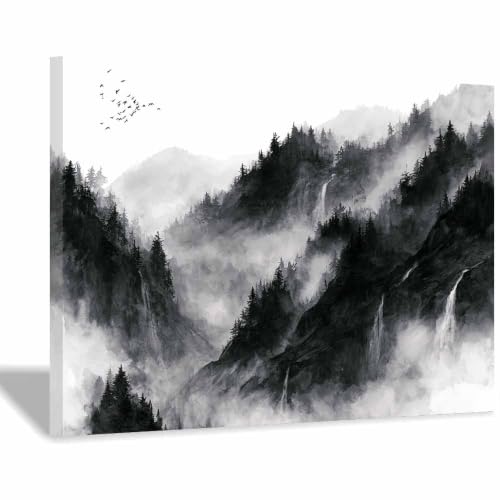 Forêts d'encre vue sur la cascade toile murale pour une chambre zen