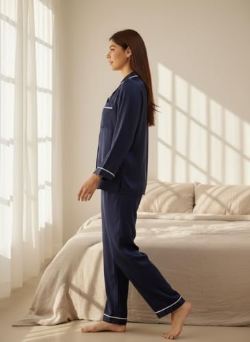 Image of STORIES OF BANNO'S SWAGGER Women Satin Solid Night Suit Set | Premium Soft Satin Nightwear Pajama Set | Stylish Comfortable Sleepwear for Ladies | Elegant Lounge Wear Night Dress