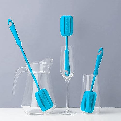 Image of 4PCS Blue Soft Sponge Bottle Cleaning Brush Plastic Handle Cup Scrubber Washing Brush vase Pot Cleaner (2 Size 10'15')