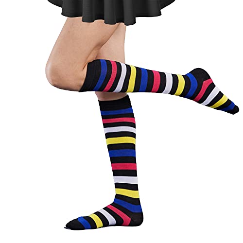Image of DOOVID Casual Knee High Socks for Women Tube Socks Elasticity Athletic Socks Thin Stripe Knee High Stockings