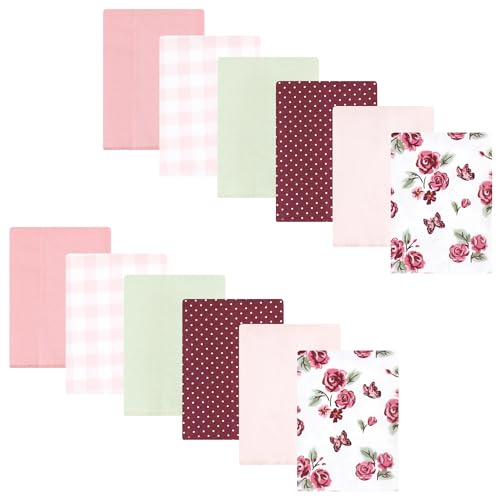 Image of Hudson Baby Unisex Baby Flannel Burp Cloth 12pk, Sweet Roses, One Size