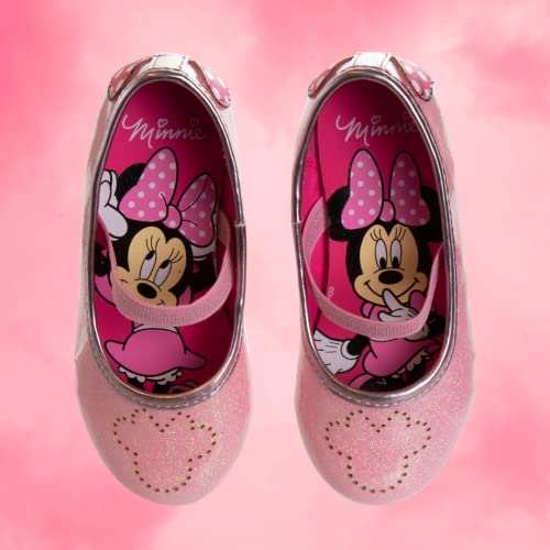 Disney Minnie Mouse Shoes - Girls Mary Jane Flats - Kids Jelly Character Princess Dress Up Costume Mary Jane Ballet Ballerina Flower School Party Flats Slip-On Shoes (Pink) (Size 9 Toddler) #TOP4
