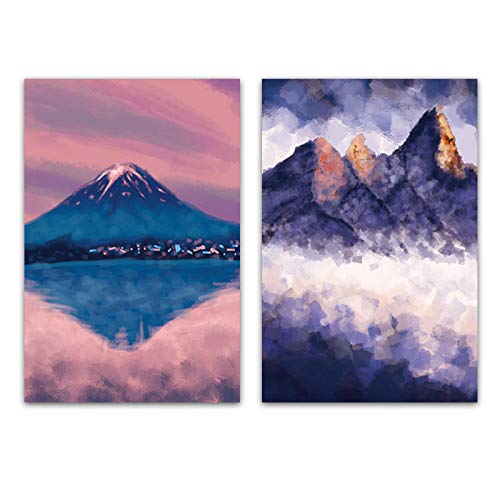 Toile Peinture Montagne Brumeux et paysage abstrait moderne affiche murale x2