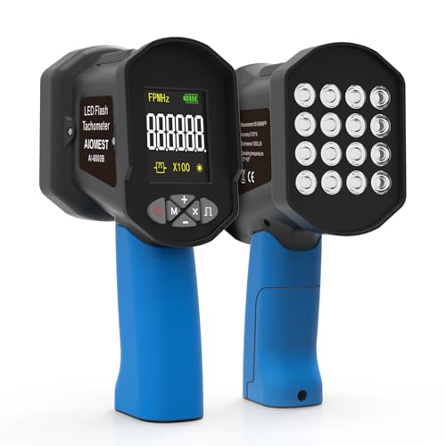 Stroboscope LED Numérique AIOMEST-Tachymètre Stroboscopique Professionnel 100 000 RPM Hz Haute Précision 0,001% - Sans Contact Strobe Tachometer avec Flash Réglable pour Régime Moteur, Ventilateur