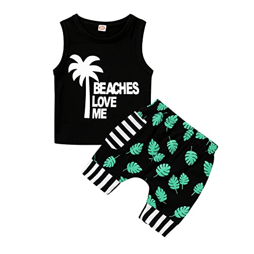 Image of YOUNGER TREE Toddler Baby boy summer clothes Beaches Love Me Sleeveless Vest Tops+Shorts Kid Casual outfits