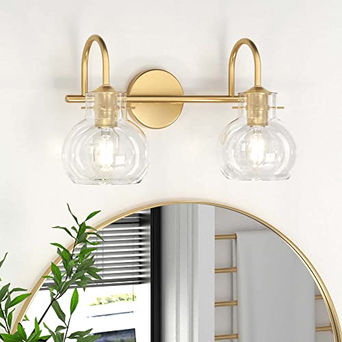 Paihome Gold Bathroom Light Fixture, 2 Light Bathroom Light Fixture, Gold Bathroom Vanity Light With Globe Glass Shade, Brushed Gold Vanity Light Over Mirror, Farmhouse Bathroom Wall Sconce Lighting #TOP24