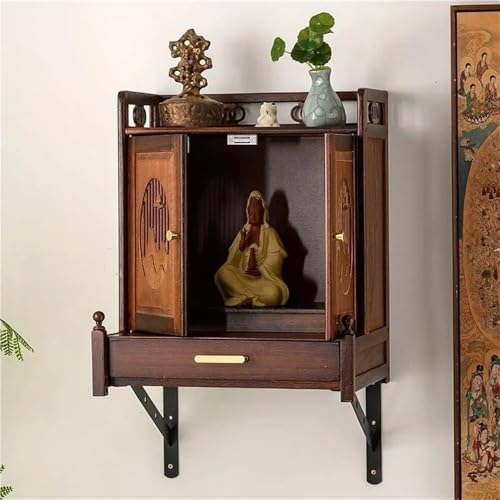Autel bouddhiste mural cabinet suspendu pour ranger objets de prière