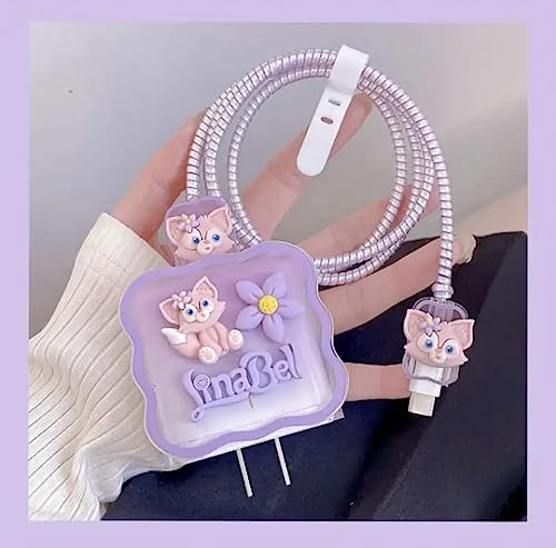 Image of Compatible with iPhone Cute Cat Charger Case Cover | Cartoon Character Silicone Charger Case Cover for 18-20W 360 Degree Full Protection Cover (Purple)