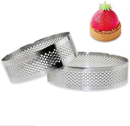 7cm 8cm Fruit Pie Circle Round stainless perforated seamless tart ring quiche ring tart pan pie tart ring with hole tart maker (6, 8x2.2cm(3.14"))