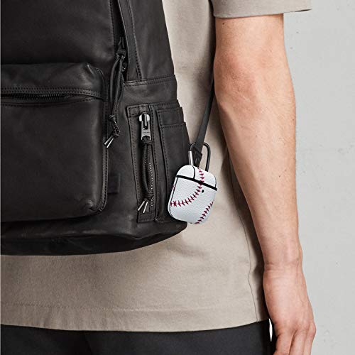 Njjex Airpods Case, Airpods Pu Leather Hard Case, Portable Protective Shockproof Earphone Accessories Cover W/Carabiner/Keychain Compatible For Apple Airpods 1/ Airpods 2 Charging Case [Baseball] #TOP6