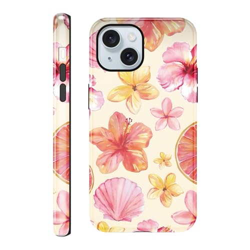 lioscre for iPhone 15 6,1'' Case Floral, Cute Flower Pattern Aesthetic Phone Case, Shockproof 2-in-1 Double Protective Cover for Women Girls, Exquisite Design Anti Scratch Stylish Case, Flower 03