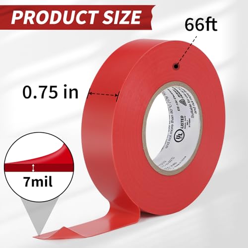 Image of Avery Dennison Electrical Tape, 10 Rolls General Use PVC Electric Tape, UL /CSA Listed in x 66 ft Insulating Vinyl Tape for Electrical, Repairs, Automotive and Equipment, EE-100, Red