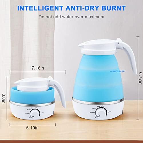Foldable Travel Kettle, Electric Mini Kettle, Camping Kettle 600ml, Lightweight and Portable Kettle, Collapsible Kettle for Bedroom and Traveling (Blue)