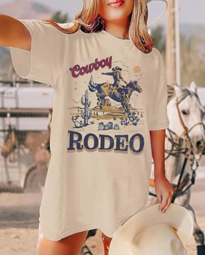 Women's Western Cowboy Shirts Vintage Rodeo Graphic Oversized Tops Country Music Tees Short Sleeve Cowgirl T-Shirt2