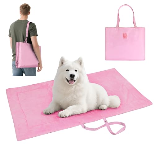 Catalonia Classic Waterproof Dog Mat, Portable Reversible Pet Travel Mat, Pet Cushion Pad with Handle for Small Medium Dogs Cats, Indoor or Outdoor, 50x27.5 inch, Pink